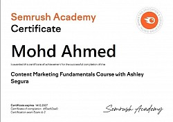 Semrush Academy Certificatation By Mohd Ahmed